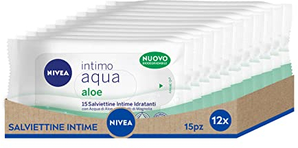 NIVEA Intime Aqua Aloe Reinigungstücher, Packung mit 12 x 15 Stück, Intime Tücher mit Aloe-Wasser und Magnolienextrakten, für empfindliche Haut geeignet