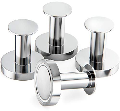 Mavoro Starke Magnethaken zum Aufhängen von Taschen und Mänteln - Set aus 4 Chrom Magnet Haken – Magnete Stark – Neodym 52 Magnete Extra Stark – Kühlschrankmagnete im Pinnadel-Stil für Spind usw