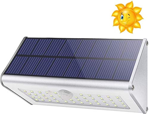 CAIYUE Solarlampen für Außen 1100 Lm 46 LED 4500mAh, Solarwandleuchte, Aluminiumlegierungsschale, Bewegungssensor, drahtloses wasserdichtes Nachtlicht, 4 Smart-Modi (warmweißes Licht)