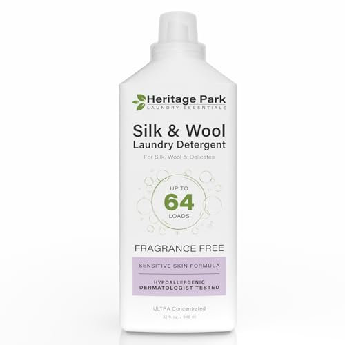 Heritage Park Silk & Wool Fragrance Free, Hypoallergenic, pH-Neutral Laundry Detergent – Dermatologist-tested, Sensitive Skin-Friendly, Enzyme-Free, Concentrated Up to 64 loads (32 fl oz)