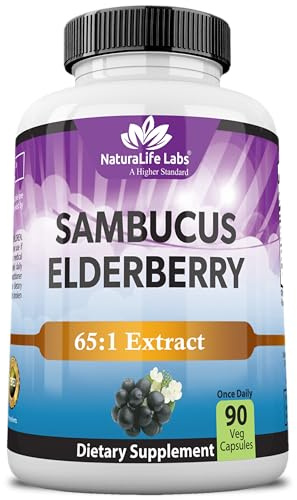 NaturaLife Labs Sambucus Elderberry Capsules – with Vitamin C & Zinc – Immune Support Supplement – 90 Vegan Capsules – Non-GMO & Gluten-Free
