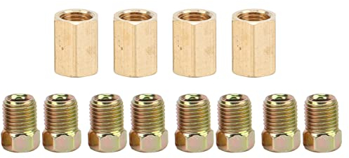 Tbest Conector de Línea de Freno, 12 Piezas Kit de Accesorios de Línea de Freno 3/8 Pulg-24 Rosca 4 Uniones 8 Tuercas Latón Universal para Tubo de 3/16 Pulg.