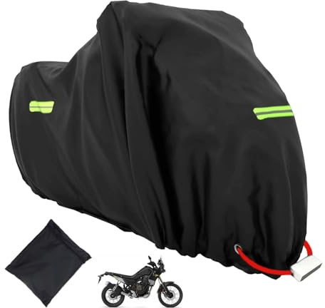 MOZMY Bâche de protection pour moto extérieur, housse de moto étanche, bâche en tissu Oxford 210D résistante aux UV pour extérieur, bâche de garage à moto avec œillets de fermeture (265x105x133 cm)