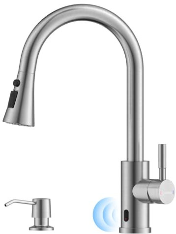AJOBEND Touchless Kitchen Sink Faucet with Pull Down Sprayer, Motion Sensor Touch on Faucets for Kitchen Sink, 360° Swivel Spout, Brushed Nickel