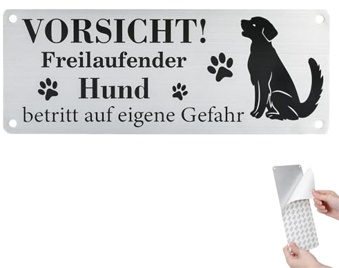 Bzzerumy Freilaufender Hund Schild, Warnung vor dem Hund, Vorsicht Hund Schild, Hundeschild, Warnschild Hund, Edelstahl Hund Warnschild, Schilder Außenbereich