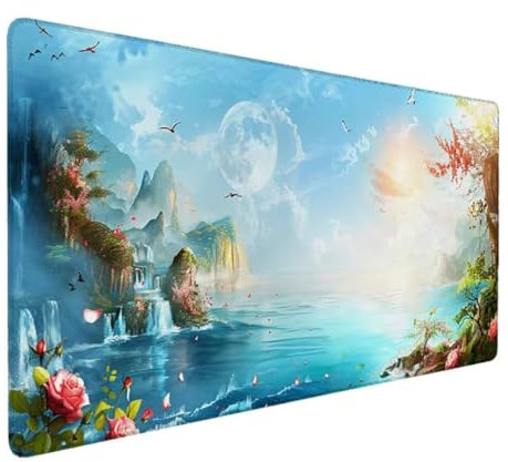Tapis de Souris XXL 800x400 Sous Main Bureau, Multifonction Mouse Pad pour Gamer, Tapis de Souris Ergonomique, Grand Tapis de Souris pour Les jeux, Ergonomique, la Maison et Le Bureau Bleu (OcéAn) V-0
