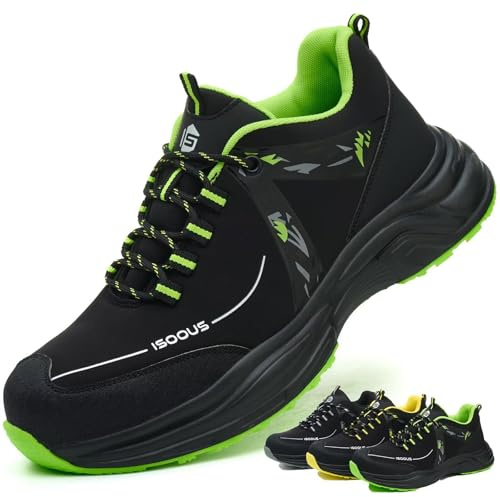 Zapatos de Seguridad para Hombre Mujer Zapatillas Trabajo Ligero Calzado Trabajo con Punteras de Acero Antideslizante Verde 43