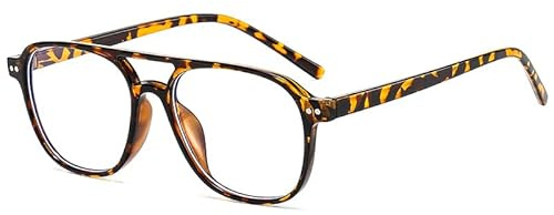 Lång behållare vintage blåljus glasögon män retro pilotsolglasögon för kvinnor 70-tal dubbel bro klassiska datorglasögon, Leopard klar, 50-17-140