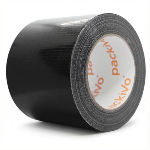 Packivo pansartejp svart – 50 m x 100 mm tygband Duct Tape extra bred tjock ultra stark svart tejp vattentät pansartejp vävtejp för inomhus- och utomhusbruk