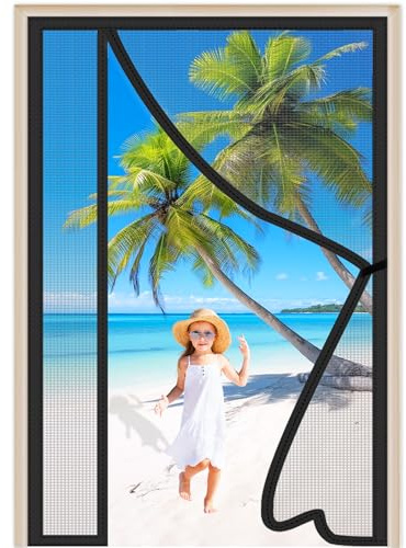 Magnet Fliegengitter Balkontür 180x220cm Automatisches Schließen Moskitonetz Fliegengittertüren für Balkontür Terrassentür Kinderleichte Klebemontage Ohne Bohren Schwarz