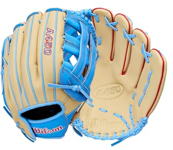 Wilson 2026 A450 12 Baseball Glove - Right Hand Throw, Blonde/Cool Blue/Red