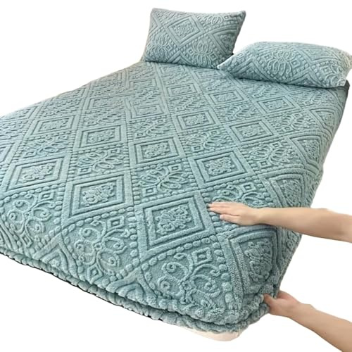 MTNBHH Funda de colchón de Color Liso con Tejido de Punto de Felpa Gruesa, sábana Ajustable de Terciopelo gofrado for Mayor Calidez en Invierno, Lavable a máquina.(Blue,90 * 200cm)