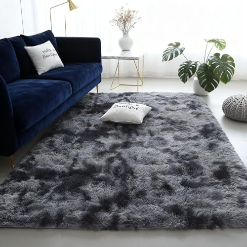 LIHUANE Shaggy Hochflor Teppich 70 x 180 cm Waschbar Flauschig Weich Flauschiger Hochflor Teppich Anti-Rutsch Unterseite für Wohnzimmer, Schlafzimmer Und Terrasse, Dunkelgrau