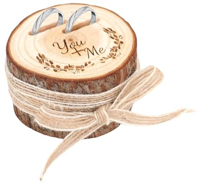 Zidoley Coussin Alliance Mariage,Porte Alliance Mariage en Bois avec Texte You+Me Gravé,Boîte à Alliances Pouvant Contenir Deux Bagues avec Une Corde Décorative en Chanvre pour Fiançailles Mariages