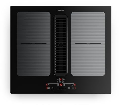 Klarstein Full House Vitrocerámica con Extractor - 60cm, 4 Zonas Inducción, 7335W Boost, Zonas Flex, Control Táctil, Temporizador, Bloqueo Infantil, Indicador Calor Residual, Clase A, Black