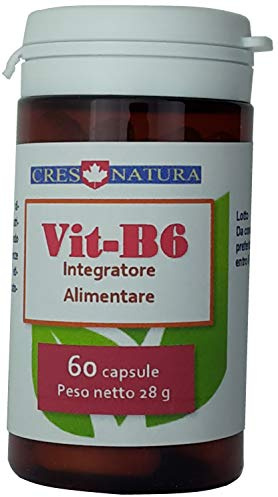 VIT-B6 60 capsule. Integratore di vitamina B6 (3mg, 214% VNR). Per il metabolismo energetico, globuli rossi, riduzione di stanchezza e affaticamento. Prodotto in Italia