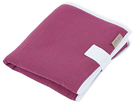 KraftKids Resor linunderlägg i muslin purpur, resekudde 60 cm x 60 cm, skötunderlag för resor med kärlek handgjord i EU