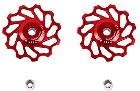 Alomejor 2pcs Poulie Dérailleur Arrière Vélo en Céramique Roulement Guidage Galet Compatible 11T Rouge - Haute Performance, Durabilité Améliorée, Réduction Friction pour Cyclisme Route et VTT