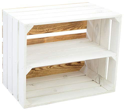 Kistenkolli Altes Land Dekorative Holzkiste, weiß, Weinkiste/Obstkiste/Schuhe/Bücher – Maße: 50 x 40 x 31 cm – Rückseite geflammt längs