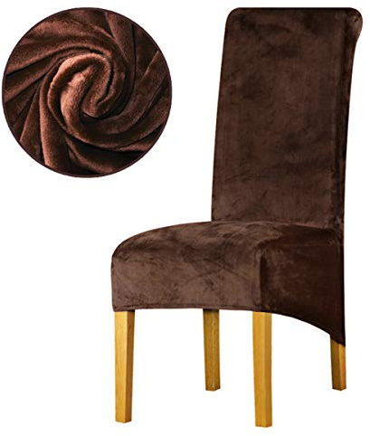 LANSHENG Samt Stuhlhussen 6er Set, Waschbar Stuhlbezug XL, Barun | Stretch Stuhlhussen für Esszimmerstühle Haus Küche Restaurant