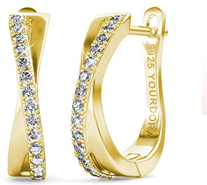 YOURDORA Creolen Silber Damen Klein Ohrringe 925 Silber Rhodiniert Kreolen 15mm mit Zirkonia aus Österreich (Gold)