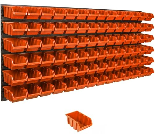 84 stck. Box Lagersystem Wandregal 173 x 78cm Stapelboxen Schüttenregal Sichtlagerkästen Extra Starke Wandplatten Regal Erweiterbar Werkstattregal Lagerregal Werkstattwandregal Steckregal