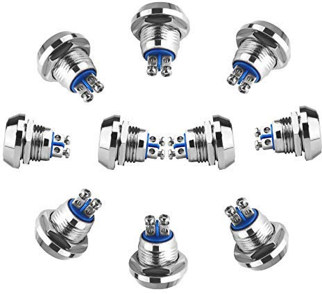 Larcele 12mm Pulsante Momentaneo Mini in Metallo Bottone con Morsetto a Vite,10 Pezzi JSANKG-30