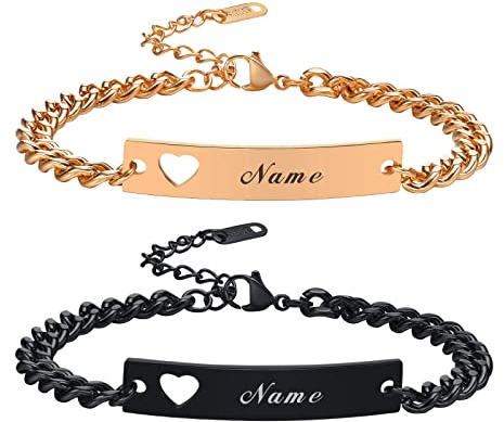 2 Pièces Bracelets Personnalisé Gravure - Bracelets Couple/Sœur/Famille, Cadeau pour Anniversaire de Mariage, Couple, Maman Papa Femme Homme
