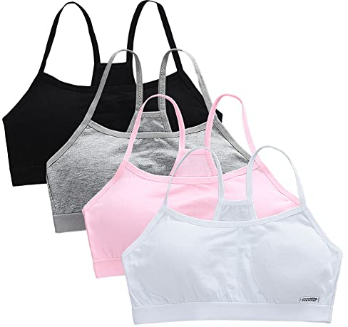 4 Stück Sport-BH für Kinder, Mädchen, aus Baumwolle mit Pads, Sport-BH, kabellos, Camisole kurz, Weste für Mädchen, 9 – 15 Jahre, Einheitsgröße