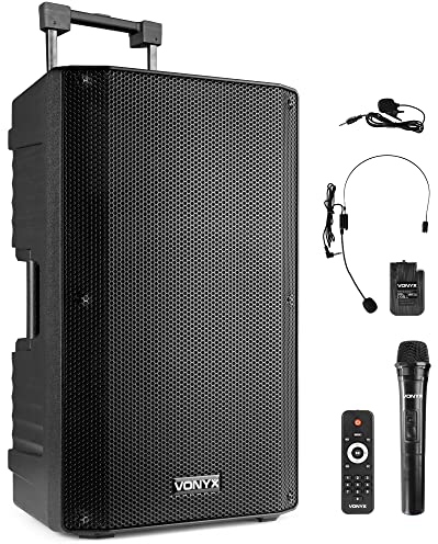 VONYX VSA500BP 12-Inch Portable PA System with Wireless Mic & Headset | Battery-Powered Portable PA Speaker | Versatile Sound System for Events, Presentations, Performances, and Outdoor Activities