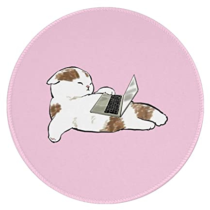 Mauspad mit rosa Katze, niedlich, lustig, rund, rutschfest, Gummi, Kawaii-Mauspad mit genähten Kanten, für Computer und Laptop, niedliches Schreibtischzubehör, Bürodekoration, Schreibtischdekoration,