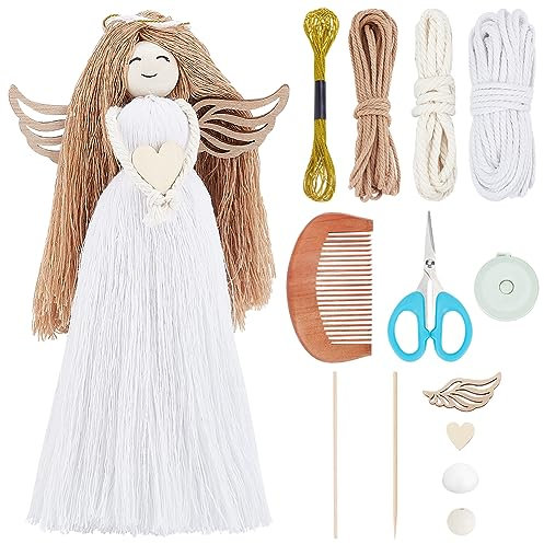 FREEBLOSS DIY Makramee Engel Makramee Set für Anfänger mit Anleitung Makramee Engelsflügel Set Makramee Garn Set für Erwachsene Makramee Puppe für Dekoration