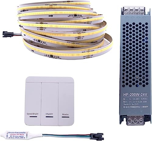 TOPXCDZ Cob fließendes Wasser fließt LED-Streifen Licht ws2811 24V Pferderennen sequentielles LED-Band mit RF Touch Panel Controller 5m (6000K)