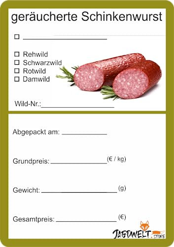 Wildbret Etiketten zur Kennzeichnung von Wildfleisch 6 x 9 cm geräucherte Schinkenwurst (100)
