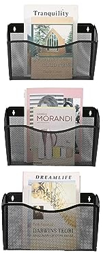 JEBELE 3er Pack Hängender Wandaktenhalter A4 Organizer Wandhalter Aktenablage Zeitschriftenaufbewahrung Dokumentenhalter Wandaktentaschen für Büro und Zuhause,Metall,Schwarz