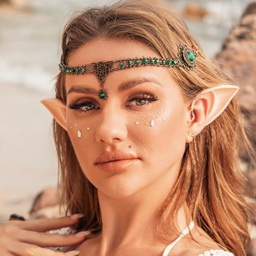 Yean Retro Kristall Kopf Kette Grün Strass Kopfschmuck Festival Halloween Haar Kette Zubehör für Frauen