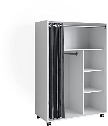 Vicco Kleiderschrank Doros, Flügeltürenschrank, Weiß, 100 x 146.6 cm offen, mit Rollen
