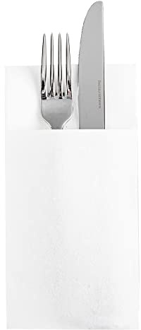 Restaurantware Luxenap 15.8 Inch Dinner Napkins 40 Linen Feel Disposable Napkins - Pre-Folded Built-In Pocket For Silverware White Paper Pocket Napkin Sleeves Absorbent