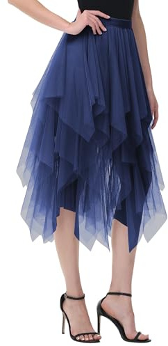 MERCIYD Jupe plissée en Tulle Asymétrique Tulle Jupe Courtes Jupes Midi Jupe d'été Goth Dentelle Robe Vintage Couleurs Variées