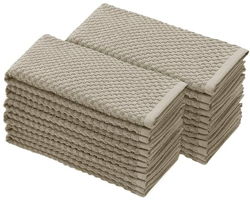 COTTON CRAFT Amazing Kitchen Towel - Set of 12 Terry Towels - 100% Cotton Euro Café Waffle Weave Dish Towel Set - Soft Absorbent Quick Dry Low Lint Reusable Pantry Bar Cleaning Cloth - 16 x 28 - Beige