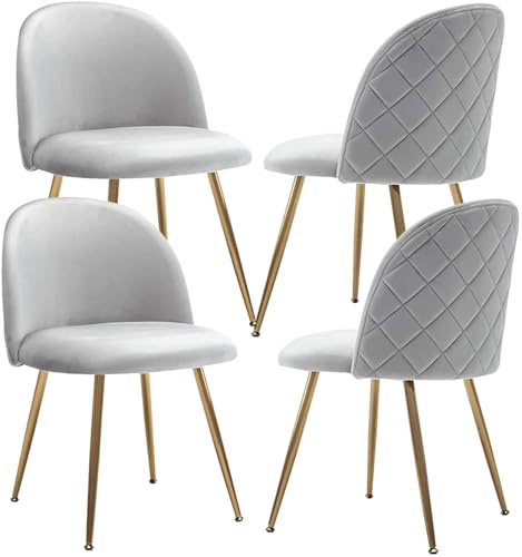 JINPALAY 4er Set Esszimmerstühle Grau Samt Küchenstuhl Polsterstuhl mit Rückenlehne Sessel Moderner Wohnzimmer Stuhl Goldene Beine (4, Grau)