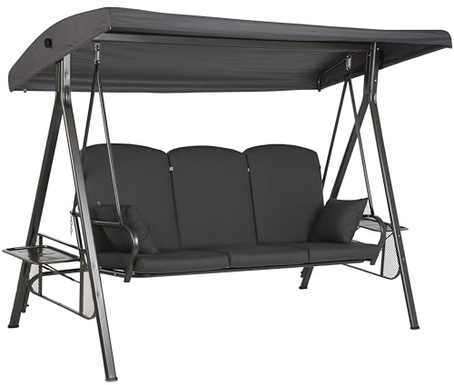 PATIO Hollywoodschaukel 3 Sitzer mit Dach Salerno Seitentische Auflagen Sitzfläche 170 cm verstellbares Sonnendach anthrazit