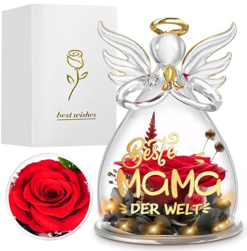 Johiux Engel Figur Mama,Beste Mama Geschenke Infinity Rose Ewige Blume Geschenk,Valentinstag,Geburtstag Geschenk für Ehefrau Mama.