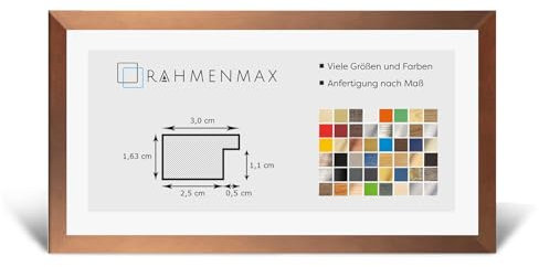 RahmenMax Morena Bilderrahmen Posterrahmen 38x98 cm Kupfer Dekor 98x38 cm mit weisser Rückwand und Antireflex Acrylglas
