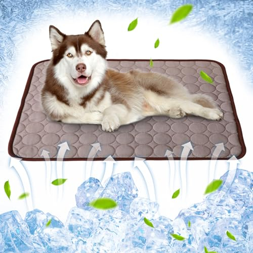 Ueiwffzo Kühlmatte Hund Kühlende Hundematte Sommer Schlafbett Kühl Hundedecke rutschfeste Hundematte für Zuhause (70X55CM,Braun)