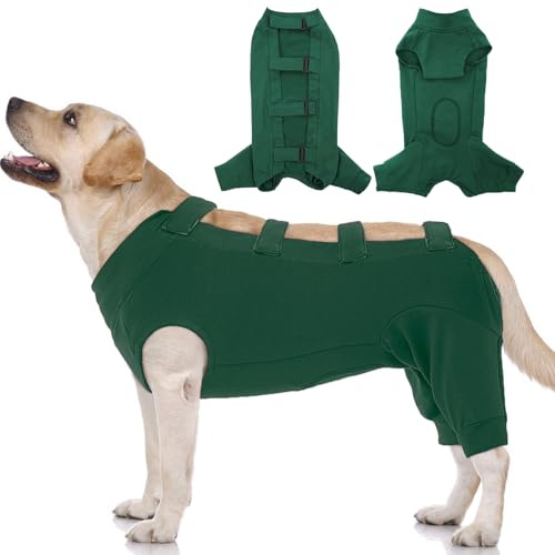IECOii Hundebody Nach Op,Langärmel Operationsanzug Für Hund,Op Body Hund Leckschutz,Hunde-Onesies mit Beinen Für Groß Hunde,Postoperative Weste Für Die Kastration,Wundschutz für Hunde Nach Op,Grün,2XL | Chirurgischer Genesungsanzug für Wund- und Schnittschutz, Kegelalternative gegen Lecken und Kratzen für männliche Hündinnen