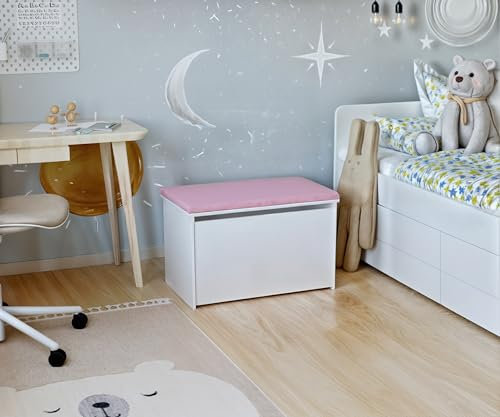 KOBI Daria Spielzeugtruhe mit Sitz | Polsterplatte | Organizer für ein Kinderzimmer (Rosa)