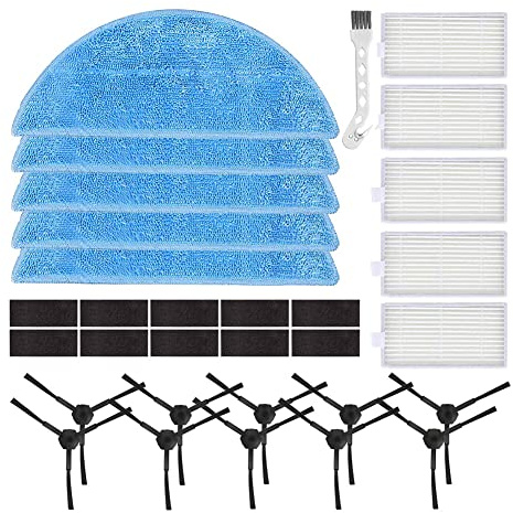 Daaxing Cepillos laterales HEPA Filtros trapeador para ILIFE V5s Pro V5s V5 V3 V3s Robot Partes de repuesto, 10 cepillos laterales, 5 filtros HEPA, 10 almohadillas, 5 paños de fregona, 1 cepillo de