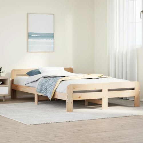 vidaXL Bed Frame without Mattress - Small Double 120x190 cm - Solid Pine Wood, Functional Headboard & Footboard, Slatted Base