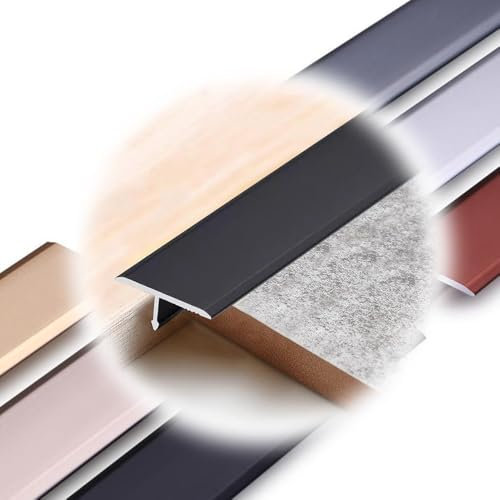 REDEXI Profilo di Transizione in Alluminio Striscia di Soglia A T, Nero Striscia di Transizione Bordo della Porta, Strisce di Copertura del Pavimento per Laminato(Black,W15mm)